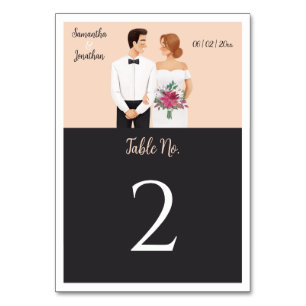 Cartoon Couple Modern Wedding Tischnummer Card