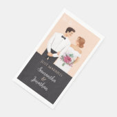 Cartoon Couple Moderne Hochzeit Serviette (Ecke)