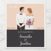 Cartoon Couple Moderne Hochzeit Weinetikett (Einzelnes Label)