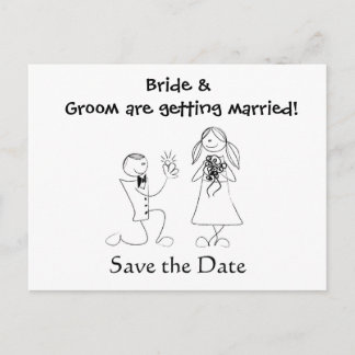Cartoon Couple Wedding Save the Date Ankündigungspostkarte