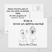 Cartoon Couple Wedding Save the Date Ankündigungspostkarte (Vorne/Hinten)