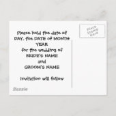 Cartoon Couple Wedding Save the Date Ankündigungspostkarte (Rückseite)