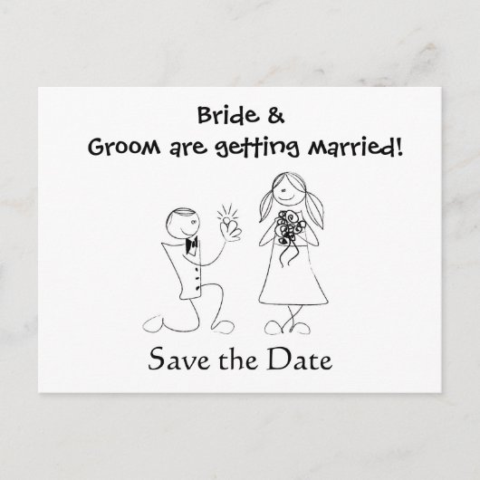 Cartoon Couple Wedding Save the Date Ankündigungspostkarte (Vorderseite)