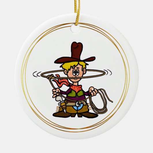 Cartoon Cowboy mit Rosenverzierung Keramik Ornament (Vorne)