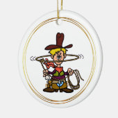 Cartoon Cowboy mit Rosenverzierung Keramik Ornament (Links)