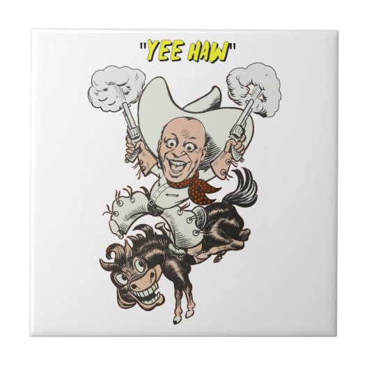 Cartoon Cowboy Schießen Pistolen Reiten Kunst Fliese (Vorderseite)