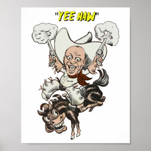 Cartoon Cowboy Schießen Pistolen Reiten Kunst Poster