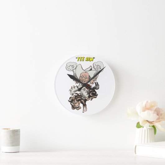 Cartoon Cowboy Schießen Pistolen Reiten Kunst Runde Wanduhr (Zuhause)
