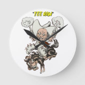 Cartoon Cowboy Schießen Pistolen Reiten Kunst Runde Wanduhr (Vorderseite)