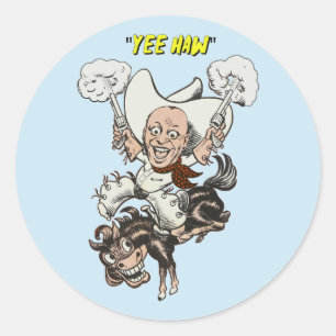 Cartoon Cowboy Schießen Pistolen Reiten Kunst Runder Aufkleber