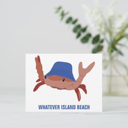Cartoon Crab Individualisiert Strand Postkarte (Stehend Vorderseite)