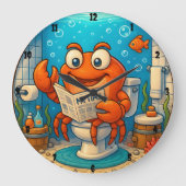 Cartoon Crab Reading im Unterwasserbereich Große Wanduhr (Vorderseite)