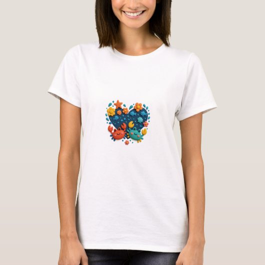 Cartoon Crabs mit Herz T-Shirt (Vorderseite)