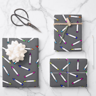Cartoon Crayon Muster Light Gray Geschenkpapier Set