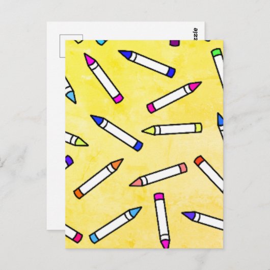 Cartoon Crayon Pattern Postkarte (Vorne/Hinten)