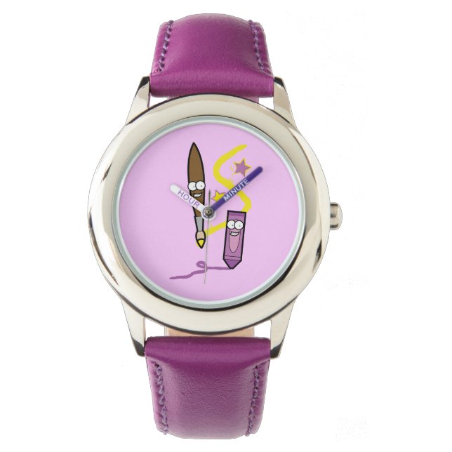 Cartoon Crayon und Paintbrush Armbanduhr (Vorderseite)