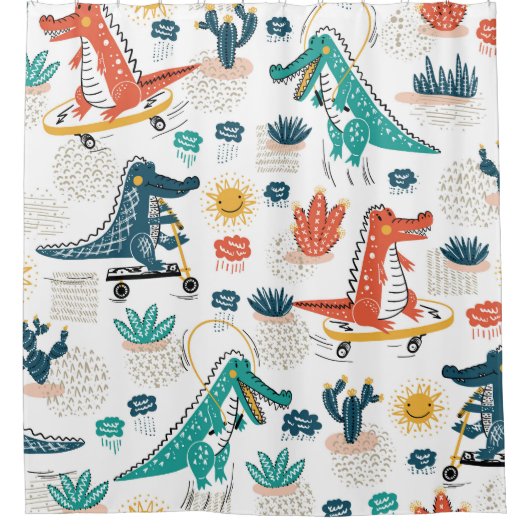 Cartoon Crocodile: Vintages Tierpapier Duschvorhang (Vorderseite)