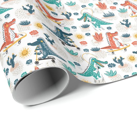 Cartoon Crocodile: Vintages Tierpapier Geschenkpapier (Rolleneckpunkt)