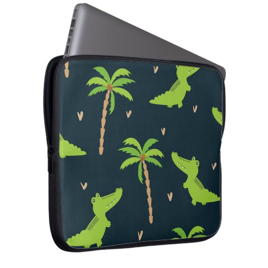 Cartoon Crocodiles: Alligator Palms Muster. Laptopschutzhülle (Vorne Rechts)