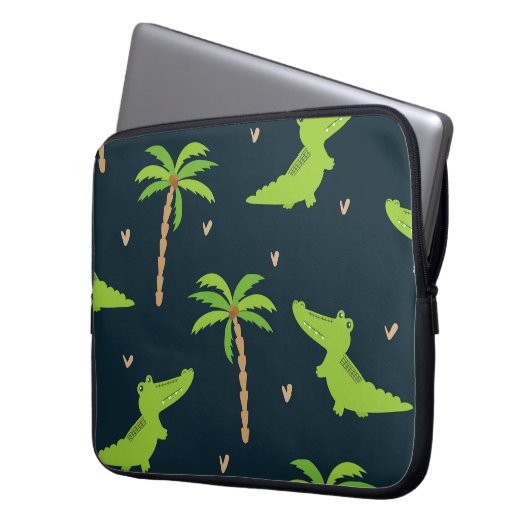 Cartoon Crocodiles: Alligator Palms Muster. Laptopschutzhülle (Vorderseite Links)