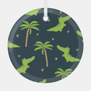 Cartoon Crocodiles: Alligator Palms Muster. Ornament Aus Glas