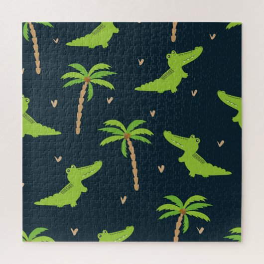 Cartoon Crocodiles: Alligator Palms Muster. Puzzle (Vertikal)
