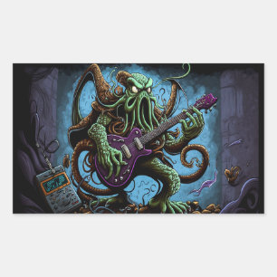 Cartoon Cthulhu Rock 'n Roll Rechteckiger Aufkleber