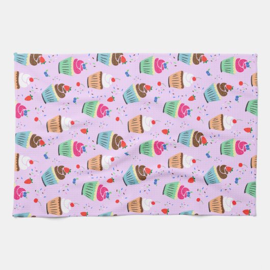 Cartoon cupcake Muster Süßes Dessertgebäck Geschirrtuch (Horizontal)