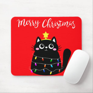 Cartoon Cute Black Christmas tree Mousepad