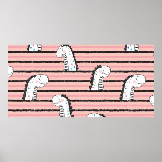 Cartoon Cute Dinosaurs vintage Seamless pattern. C Poster (Vorne)