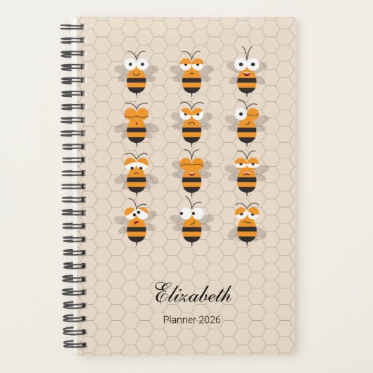 Cartoon Cute Funny Honey Bee Honeycomb 2026 Planer (Vorderseite)