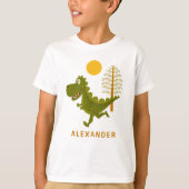 Cartoon Cute Funny Running Dinosaur Jurassic Sun  T-Shirt (Vorderseite)