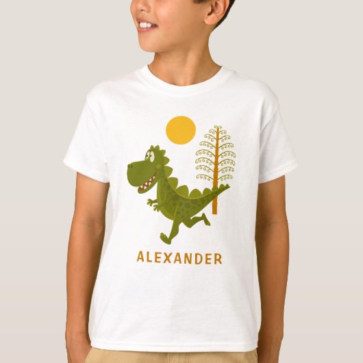 Cartoon Cute Funny Running Dinosaur Jurassic Sun  T-Shirt (Vorderseite)