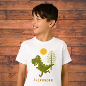 Cartoon Cute Funny Running Dinosaur Jurassic Sun  T-Shirt