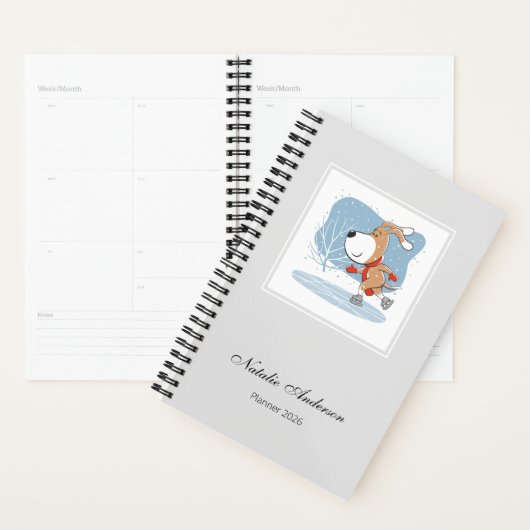 Cartoon Cute Ice Skating Dog Puppy Planner 2026 Planer (Anzeige)