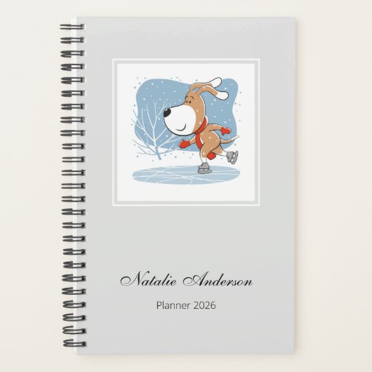 Cartoon Cute Ice Skating Dog Puppy Planner 2026  Planer (Vorderseite)
