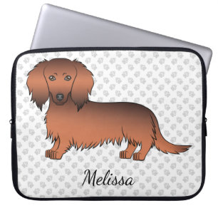 Cartoon-Dackel für Red Sable Long Hair und Text Laptopschutzhülle