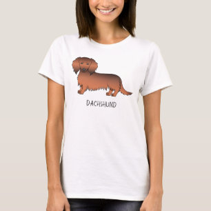 Cartoon-Dackel für Red Sable Long Hair und Text T-Shirt