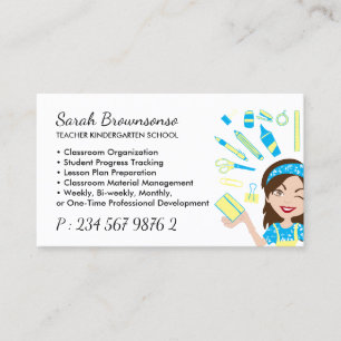 Cartoon-Dame-Lehrer-Schule-Logo-QR-Code Visitenkarte