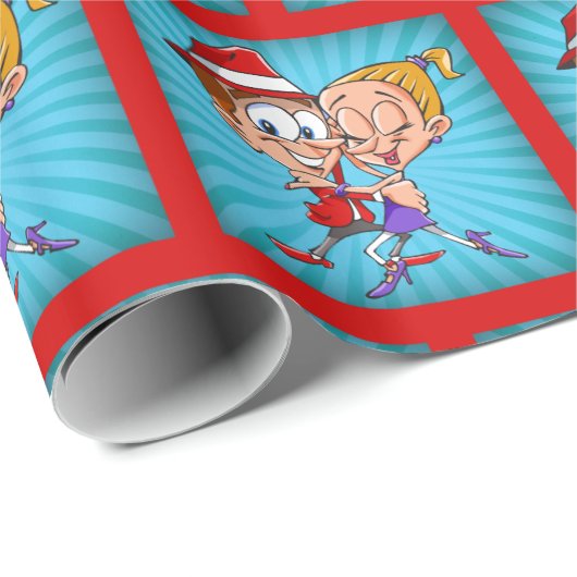 Cartoon Dancers Gift Wrapping Paper Geschenkpapier (Rolleneckpunkt)