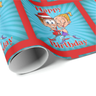 Cartoon Dancers Happy Birthday Geschenkpapier