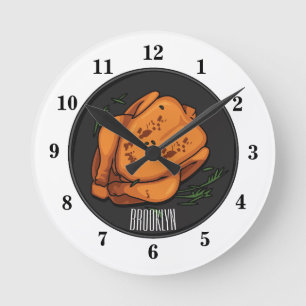 Cartoon-Darstellung von Hähnchen Runde Wanduhr