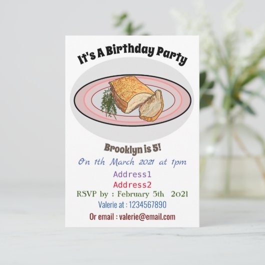 Cartoon-Darstellung von Schweinebauch Einladung (Stehend Vorderseite)