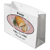 Cartoon-Darstellung von Schweinebauch Große Geschenktüte (Rückseite Schrägansicht)