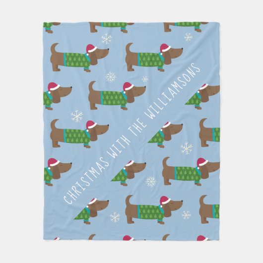 Cartoon Daschund Christmas Scene Fleece Blanket (Vorderseite)