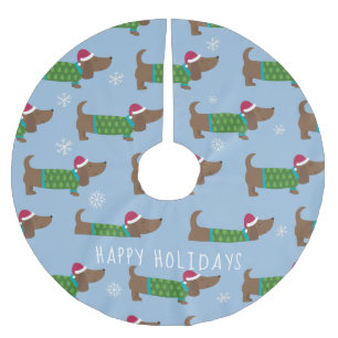 Cartoon Daschund Christmas Scene Tree Skirt Polyester Weihnachtsbaumdecke