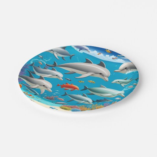 Cartoon der Delphine Pappteller (Schrägansicht)