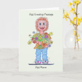 Cartoon der Frau mit einem Haufen Blume Karte (Gelbe Blume)