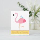Cartoon der Freundschaft: Rosa Flamingo mit Blauem Postkarte (Stehend Vorderseite)