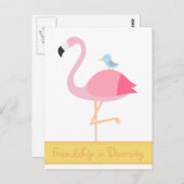 Cartoon der Freundschaft: Rosa Flamingo mit Blauem Postkarte (Vorne/Hinten)